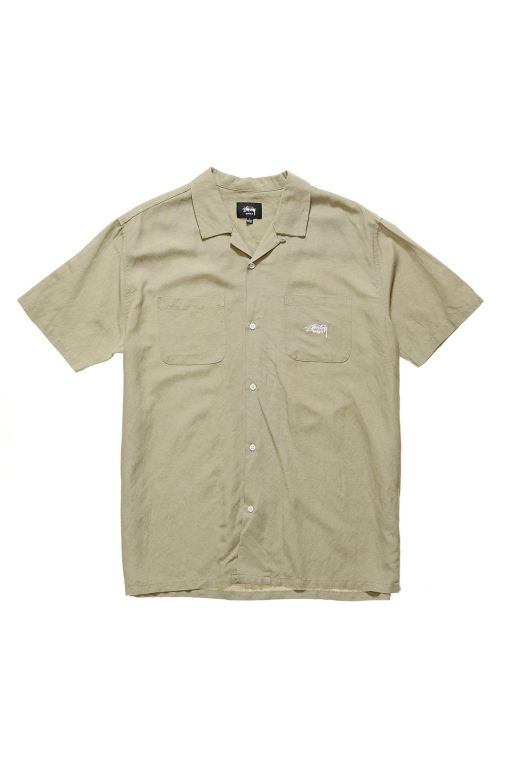 Stussy Mens Linen SS Shirts Green - OPFMC2463